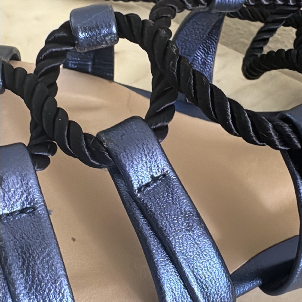 Anthropologie Billy Ella Navy Blue Metallic Sandals - Picture 11 of 14